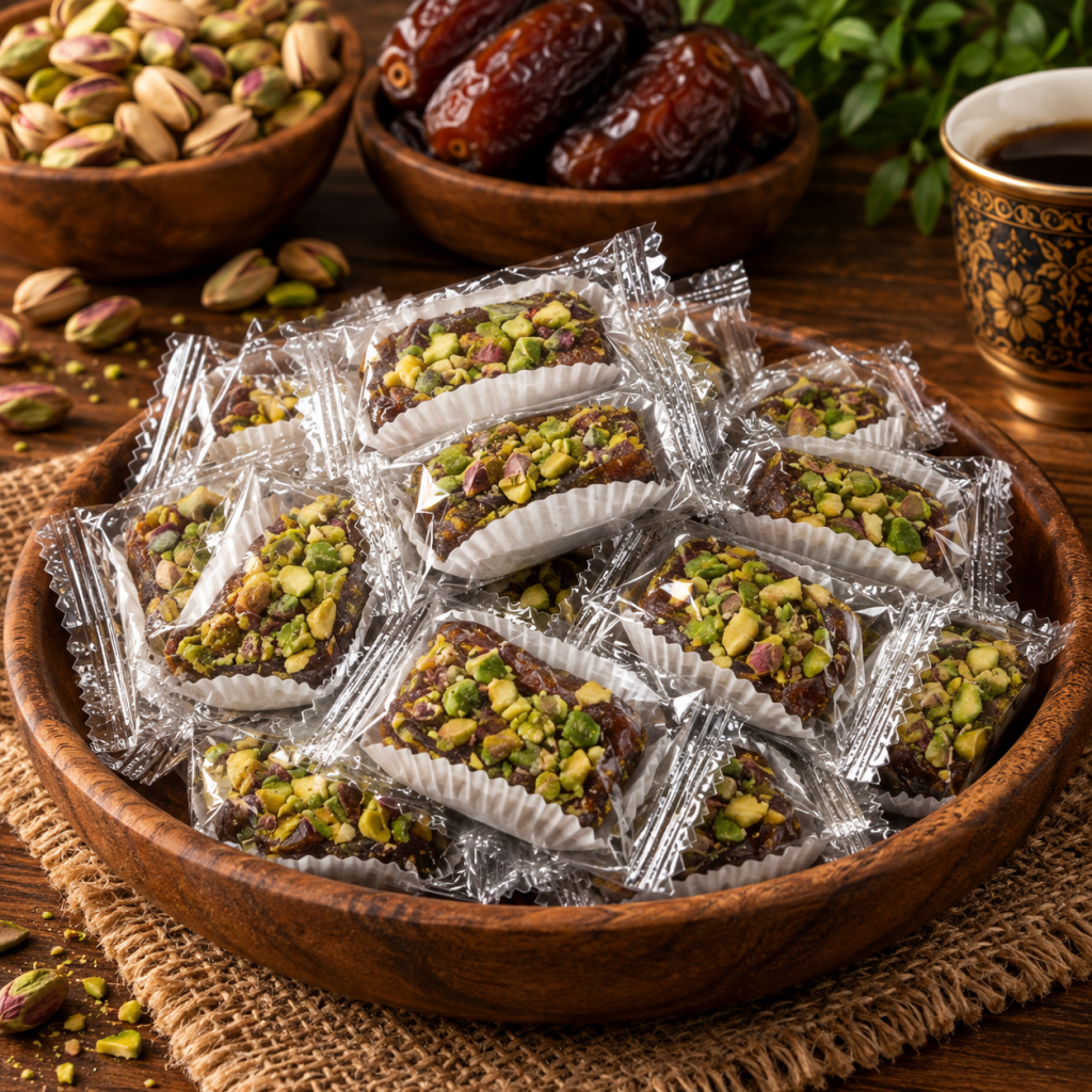 Date with walnut / Pistachio.